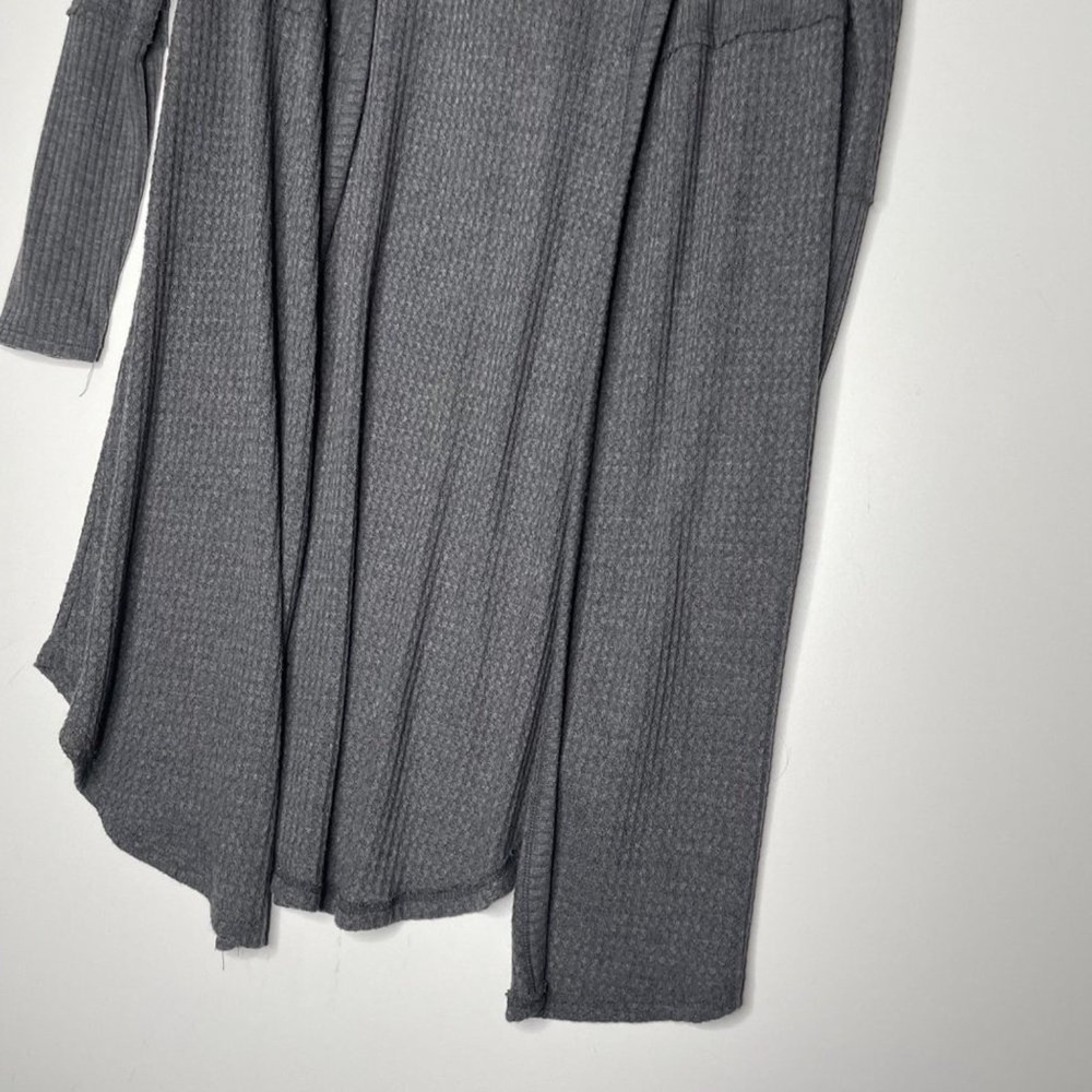 Paper Crane Charcoal Grey Waffle Knit Hooded Open Front Duster Cardigan XS - Picture 5 of 9